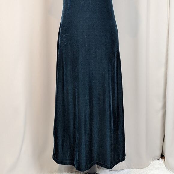 Vintage Y2K Velvet Short Sleeve Maxi Dress Dark Green Size Medium - Picture 10 of 13